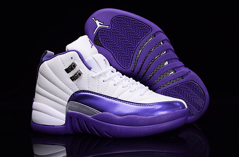 2016 Women Air Jordan 12 White Purple Shoes